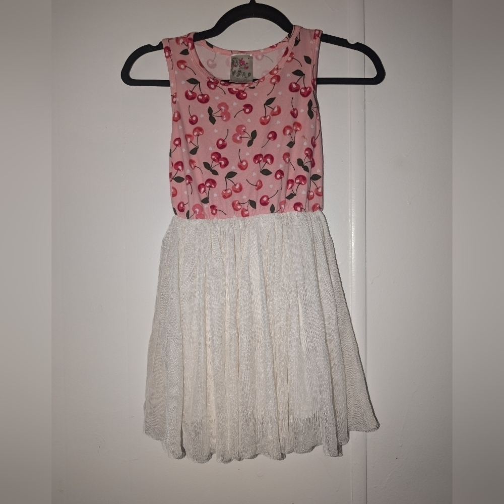 Jenna & Jessie Charming Pink and White Cherry Kids Dress